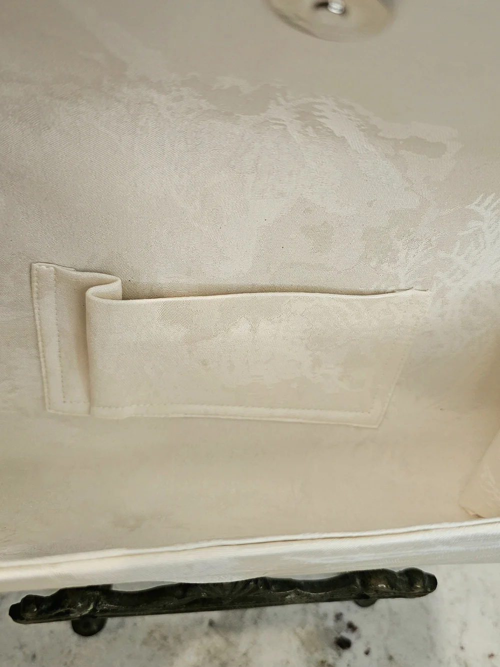 Vintage Ivory Brocade Clutch Purse Peach Floral Embroidery Evening Bridal
